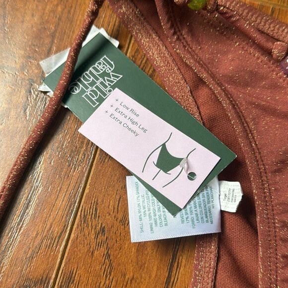 *NWT Wild Fable XS (0-2) Brown Lurex Sparkly Beaded Bikini Swim Bottom - Picture 7 of 9